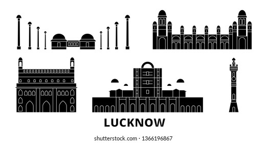 India, Lucknow flat travel skyline set. India, Lucknow black city vector illustration, symbol, travel sights, landmarks.
