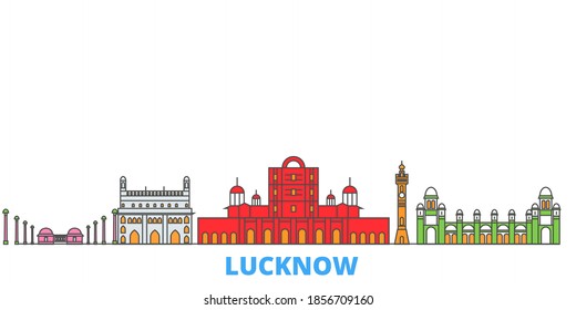 India, Lucknow line cityscape, flat vector. Travel city landmark, oultine illustration, line world icons