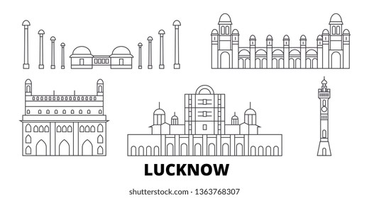 India, Lucknow line travel skyline set. India, Lucknow outline city vector illustration, symbol, travel sights, landmarks.
