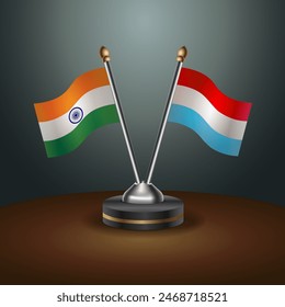 India and Luxembourg table flags relation with gradient backgrund. Vector Illustration