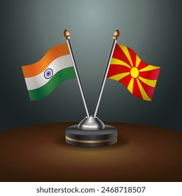 India and Macedonia table flags relation with gradient backgrund. Vector Illustration