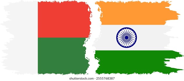 India and Madagascar grunge flags connection, vector