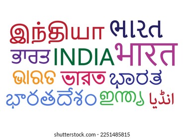 India in Major Indian  Language word cloud vector illustration