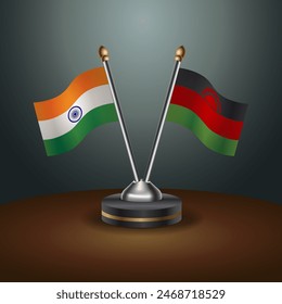 India and Malawi table flags relation with gradient backgrund. Vector Illustration