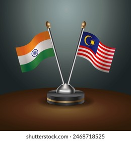 India and Malaysia table flags relation with gradient backgrund. Vector Illustration