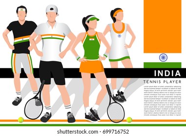 India : Male and Female Tennis Players in National Outfits : Vector Illustration