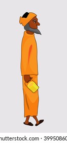India man from the caste of Brahmins in the orange dress vector illustration 