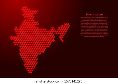 India map from 3D red cubes isometric abstract concept, square pattern, angular geometric shape, for banner, poster. Vector illustration.
