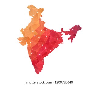 India Map - Abstract Geometric Rumpled Triangular Low Poly Style Gradient Graphic On White Background , Line Dots Polygonal Design For Your . Vector Illustration Eps 10.