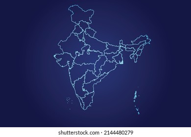 India Map of Abstract High Detailed Glow Blue Map on Dark Background logo illustration	