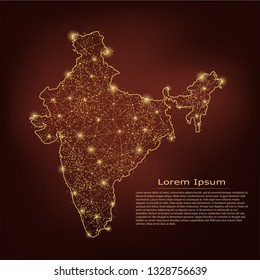 INDIA map. Abstract mash line and point scales on dark geometric background. Wire frame 3D Mesh polygonal network line, design sphere, dot and structure. Vector illustration eps 10.
