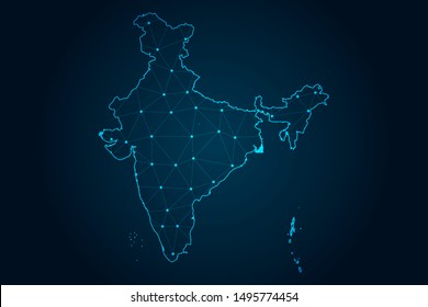 india map with Abstract mash line and point scales on Dark background . design polygon sphere . Wire frame 3D mesh polygonal network line . Vector illustration eps 10.