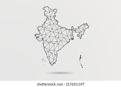 India Map - Abstract mash line and point scales on white background with World Map. Wire Frame 3D mesh polygonal network line, design sphere, dot and structure - Vector illustration eps 10