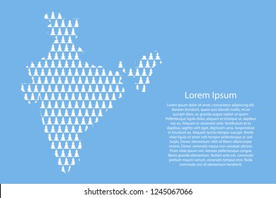 India map abstract schematic from white tree Happy New Year decoration pattern on light blue background for banner, poster, greeting card. Vector illustration.