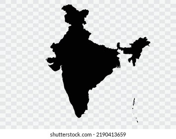 India Map black Color on Backgound png  not divided into cities
