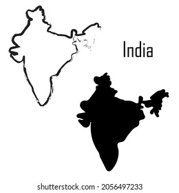 India map black and white vector illustration.