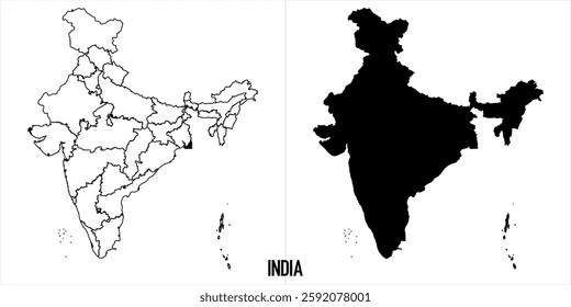 india Map - black World Map International vector template with High detailed isolated on white background - Vector