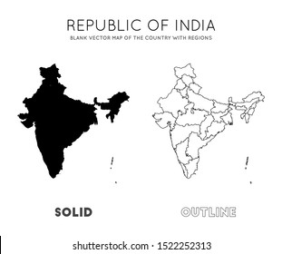 India map. Blank vector map of the Country with regions. Borders of India for your infographic. Vector illustration.