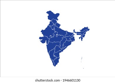India Map blue Color on White Backgound