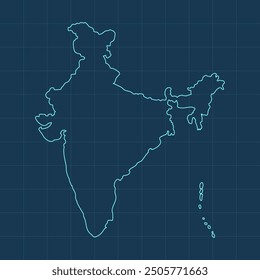 India Map Blue Outline Grid Style Vector Illustration