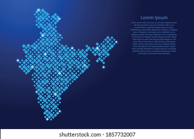 India map from blue pattern rhombuses of different sizes and glowing space stars grid. Vector illustration.