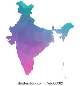 india map. Blue and Pink polygonal shape vector illustration on white background. Vector illustration eps 10.