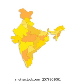 India map with border highlighted regions, states, isolated on white background. Template map of India. Detailed vector illustration.