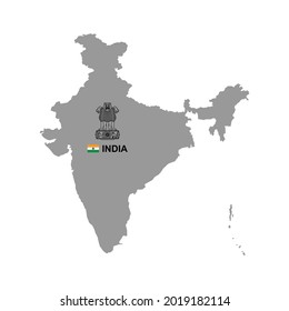 Mapa de India con escudo de armas. aislado en fondo blanco