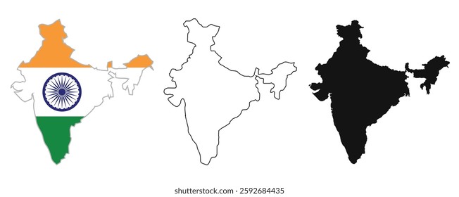 India Map Collection . Official Color Map . Black and Outline Map . High-Quality Vector Collection for Travel . Education and Design.