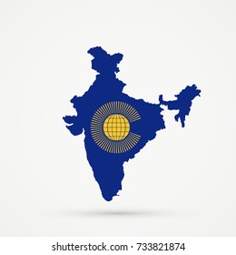India map in Commonwealth of Nations flag colors, editable vector.