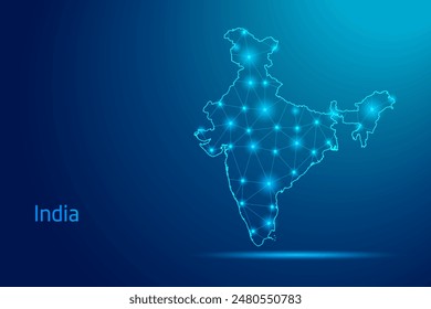 India map - concept of communication technology, graphic of low poly.