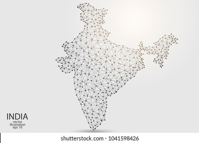 India map consisting of 3D triangles, lines, points and connections. Vector illustration EPS 10.