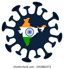 India map coronavirus prevention. India flag with corona virus Symbol, covid 2019, vector illustration.