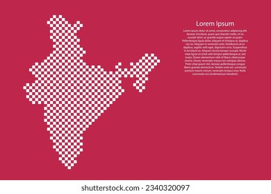 India map country from checkered white square grid pattern on red viva magenta background