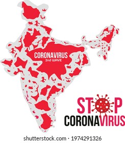 India Map With Covid-19 Virus 2nd Wave Lockdown Concept. Vector Illustration