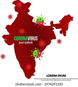 India Map With Covid-19 Virus 2nd Wave Concept. Vector Illustration