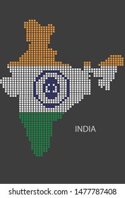 India map design flag India square, black background.