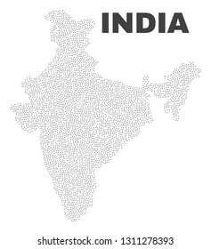 India map designed with small dots. Vector abstraction in black color is isolated on a white background. Scattered tiny dots are organized into India map.