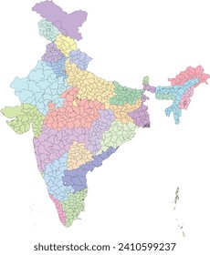 India map with Districts by 28 states and 8 union territories