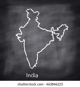 India map drawn with chalk on blackboard background