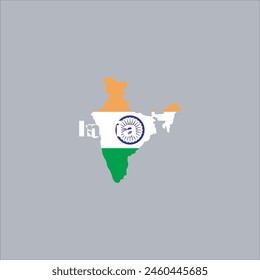 Mapa de la India y diseño de color de la bandera sobre fondo gris