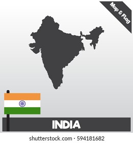 india map and flag with flat style and dark color eps.10