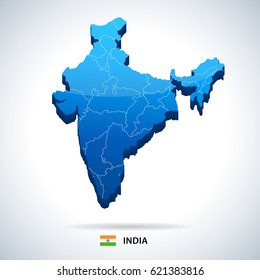 India map and flag - highly detailed vector illustration