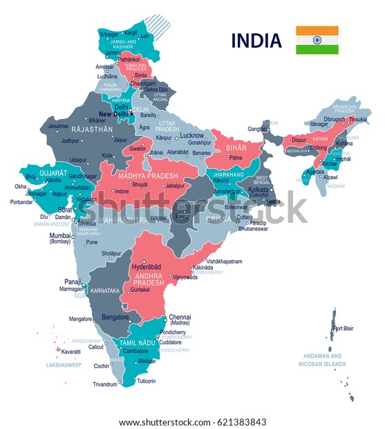 インドの地図と国旗 詳細なベクターイラスト のベクター画像素材 ロイヤリティフリー