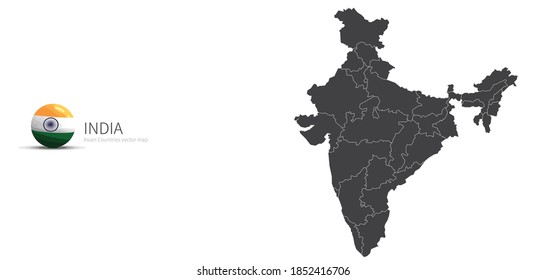Indische Karte und Flaggensymbol
Karte der asiatischen Länder.