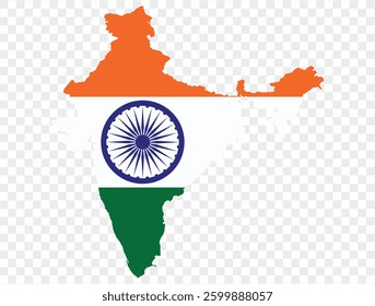 India map with India flag inside, officially isolated on transparent PNG background. Perfect for designs.vector 