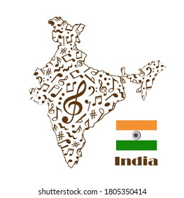 India map flag made from music notes. 