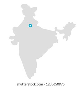 India map flat icon. Simplified silhouette of the country. Map of the country of India with a blue button location of the capital of New Delhy