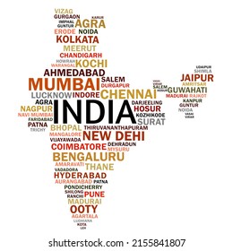 India map formed with Indian cities World cloud