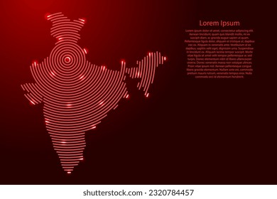 India, map from futuristic concentric red circles and glowing stars for banner, poster, greeting card